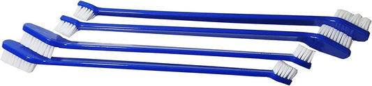 Duke's Pet Products 4 Piece Double Sided Canine Toothbrush Set with Long 8 1/2 Inch Handle (Blue, 4 Peice)