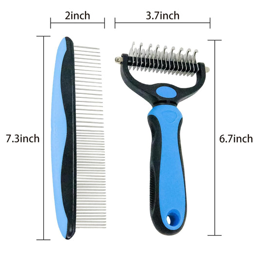 Pet Grooming Brush and Metal Comb Combo, Cat Brush Dog Brush for Shedding, Undercoat Rake for Dogs Grooming, Dematting Deshedding Brush Dogs Shedding Tool for Long matted Haired Pets, Gray (Gray)