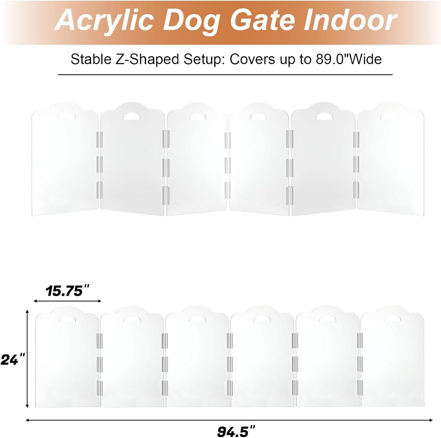 Clear Acrylic Dog Gate Indoor, Free-Standing Pet Gate, 24" Height (Size M) Foldable 4 Modular Panels, Dog Fence for Doorways, Hallways, Stairs, No Drilling, Perfect for Puppies and Small Pets