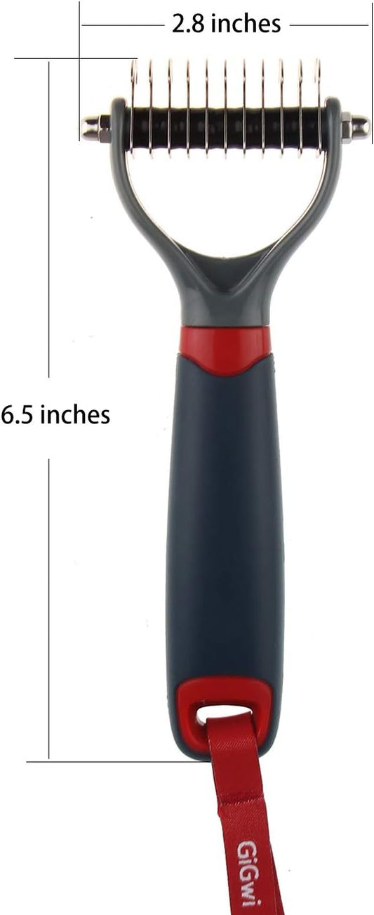 GiGwi Dog Rake for Grooming- 2 Sided Undercoat Pet Grooming Tools-Dog Rakes for Safe and Gentle Shedding and Removing Mats/Duall Head Dematting Comb Brush 11 Teeth for Dogs Cats Kitty and other Pets