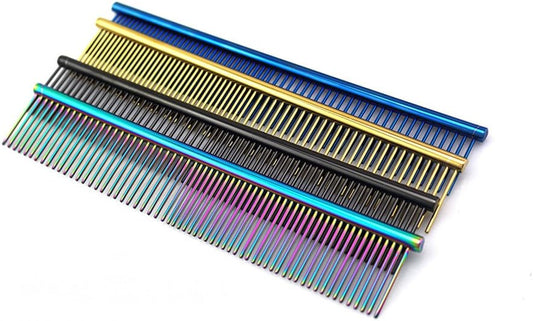 ZoCr Stainless Steel Pet Comb for Dogs Cats, Pet Grooming Comb with Different Spaced Rounded Teeth (Golden)