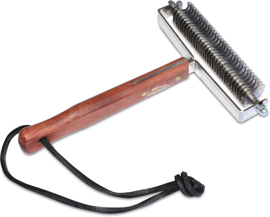 Mars Coat King Triple Wide Dematting Undercoat Grooming Rake Stripper Tool for Horses, Stainless Steel with Wooden Handle, Made in Germany, 60 Blade Extra Fine