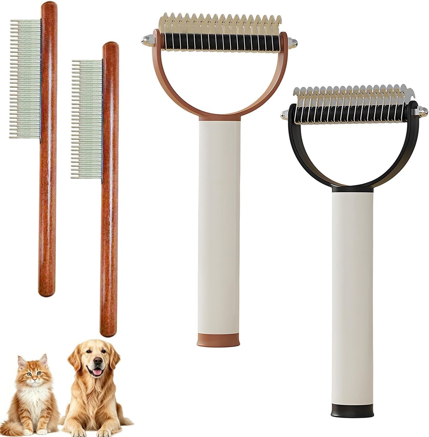 Pet Pro Grooming Tool for Dogs & Cats, Deshedding Dog Brush, Pet Grooming Brush with Undercoat Rake, Dematting Comb for Long Hair, Pet Grooming Tool for Thick Coats & Loose Fur (Brown)