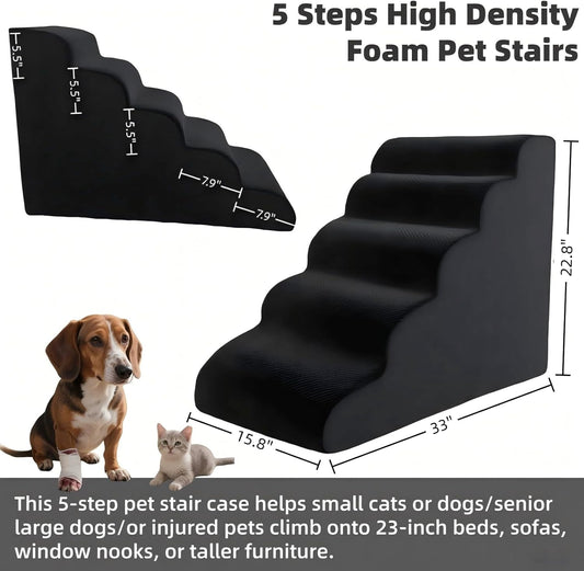 4 Step Pet Stairs Ramp for High Beds Sofas 18-24 Inch with Sturdy Non Slip Waterproof Pads, Machine Washable Cover Indoor Balanced Design for Cats Dogs Small Medium Large XL Pets Grey