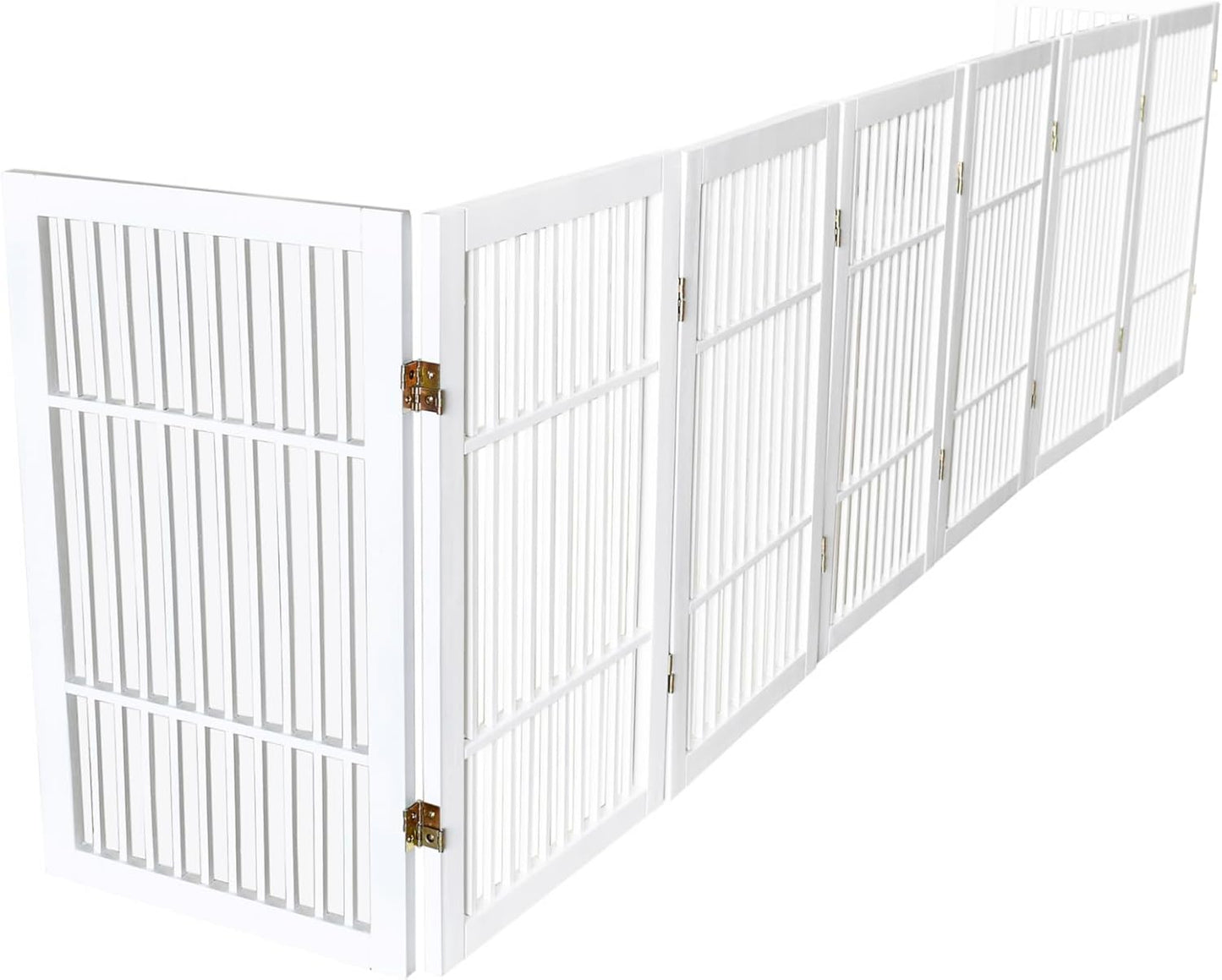 Urnporium Freestanding Wooden Dog Gate for Doorways – Foldable Acacia Wood Pet Gate, No Drill Portable Indoor/Outdoor Puppy Fence Barrier (White Pet Gate, 3 Panel 24" Tall)