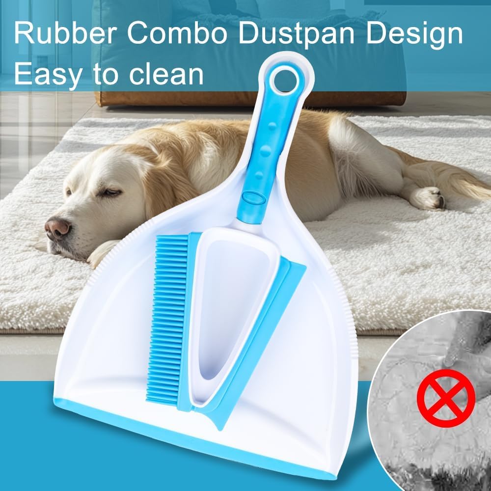 Pet Hair Removal Brush with Mini Dustpan – Pet Rubber Brush for Dogs & Cats, Double-Sided Squeegee Tool for Carpet, Clothes, Sofa, Bed Sheets - Easy Storage