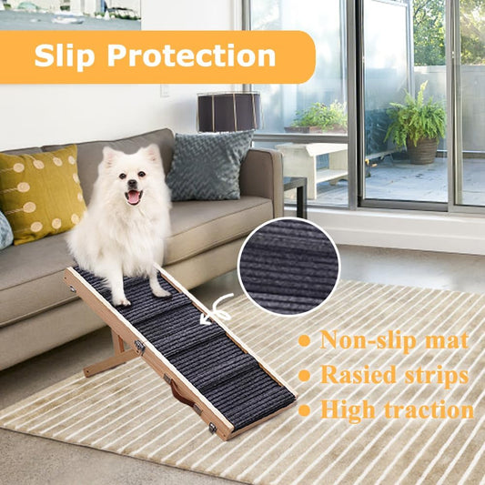 Adjustable Dog Ramp, Portable Folding Pet Ramp, 32" Long Wooden Pet Ramp for Bed with Non-Slip Traction Mat for Small Dogs, Dog Climbing Ladder for Sofa, Bed, Couch, Car (LGPT1, Gray)