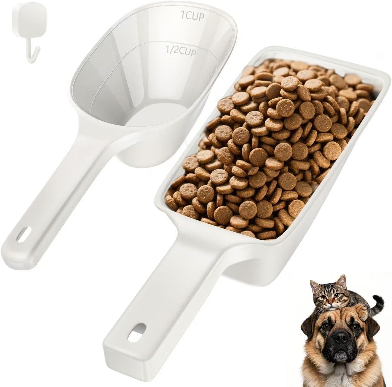 Food Scoop, Cup Capacity Dog Food Scooper With Measuring Lines For Dog, Puppy and Cat Coffee Bean Scoop, Flour Scoop 2 Pack (Grey)