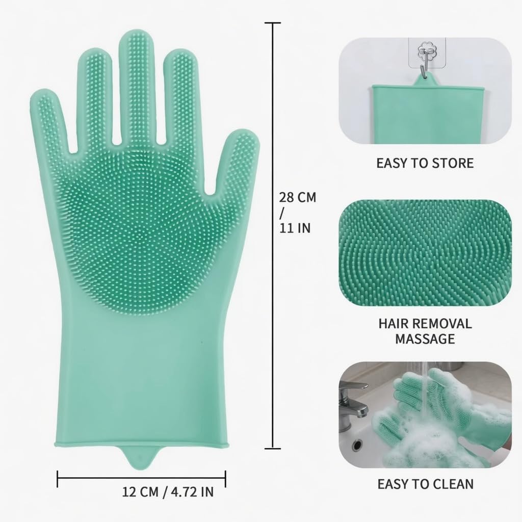 PETLUXE, Pet Grooming Gloves for Dogs & Cats, Silicone Deshedding Brush, Gentle Fur Remover, Bathing & Massage Gloves. 3 Colors Variation (Green)