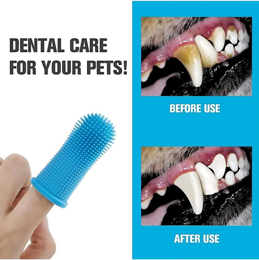 Gomoly Pet Toothbrush, 360 ° Dog Tooth Cleaning Set, Cat Finger Cover Toot-hbrush for Cleaning Tongue Coating and Tooth Care, Pet Silicone Finger Cover Toothbrush Set of 2 with Case (Blue),Large