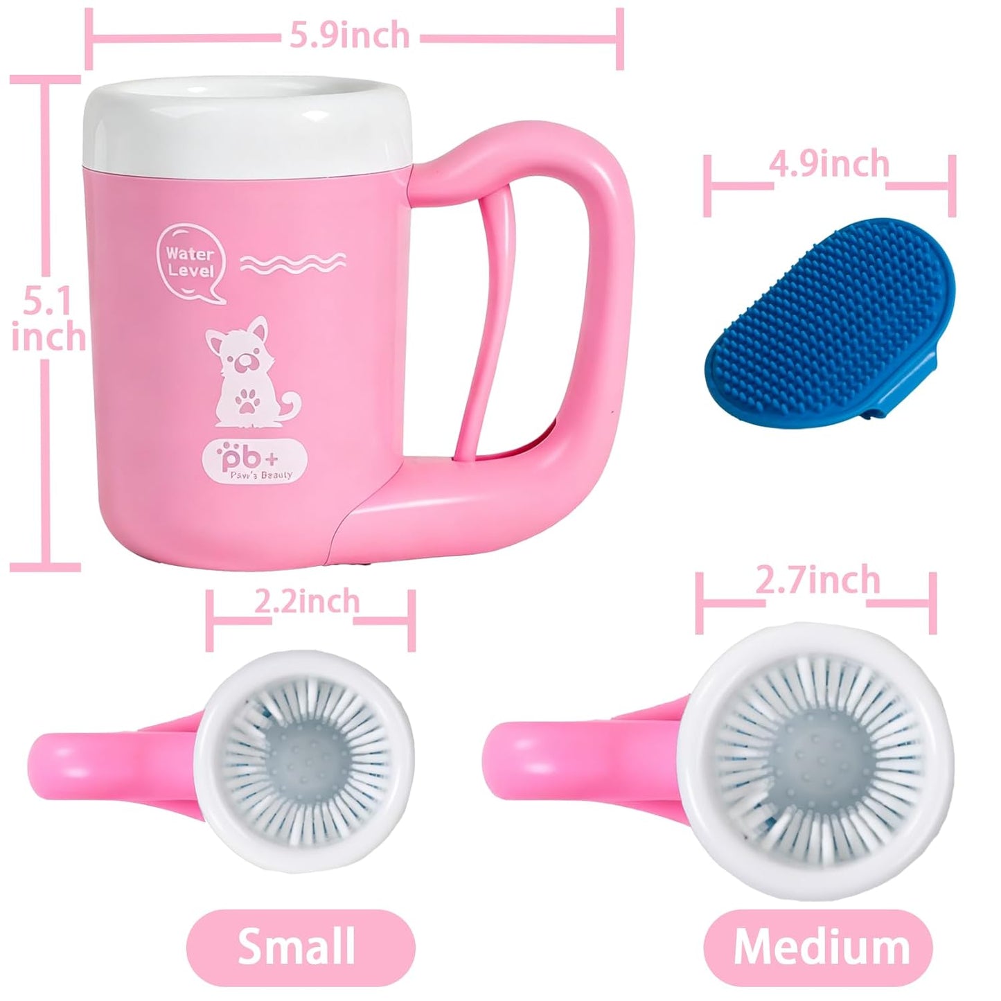 Medium Pet Paw Cleaner Cup - Easy Press Design Dog Foot Washer with Soft Massage Brush & Absorbent Towel - Reusable Durable Paw Cleaning Cup for Dogs Cats, Easy to Clean Handheld Bath Tool