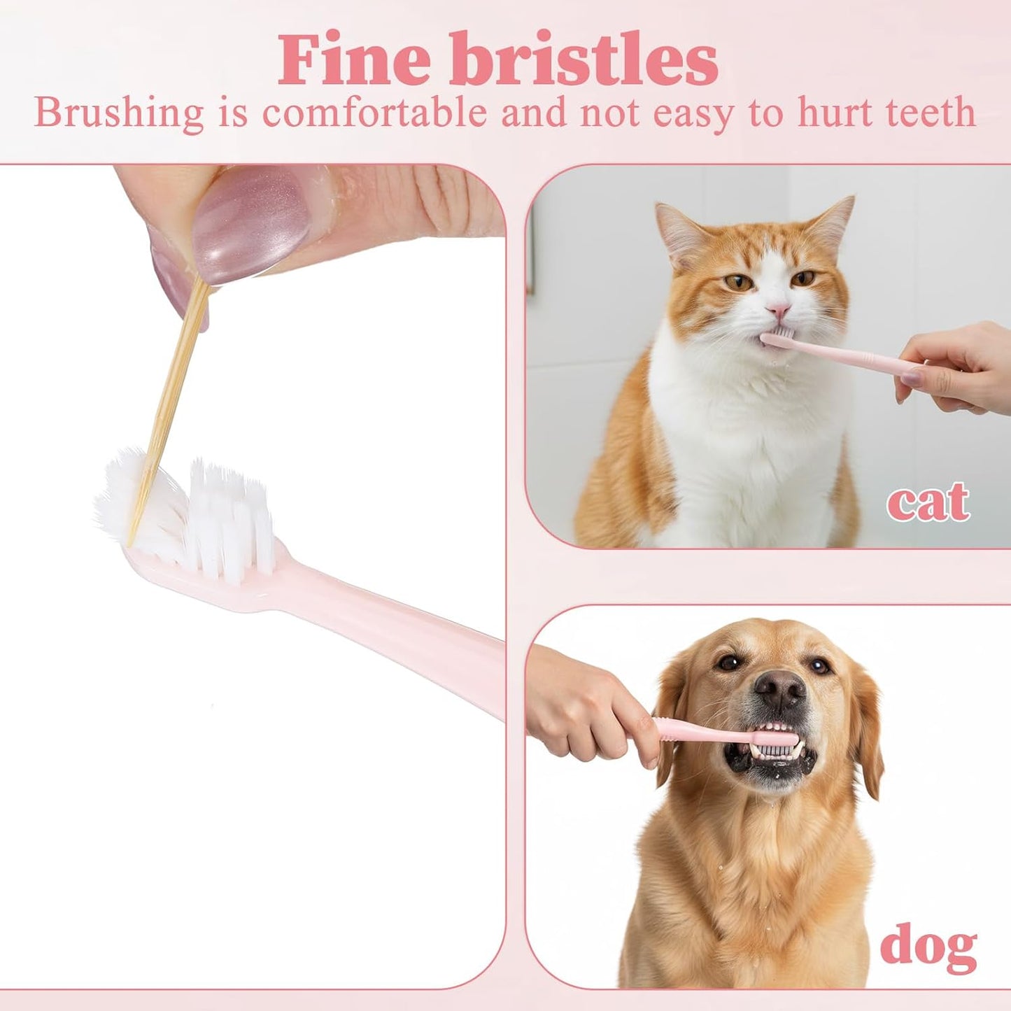 Cat Tooth Brush, 2PCS Small Dog Toothbrush Puppy Pet Toothbrush Cat Tooth Brush Dog Finger Toothbrushes Small Breed Soft Mini 13°Curved Head Teeth Brushes for Puppy Kitten Dogs, Pink