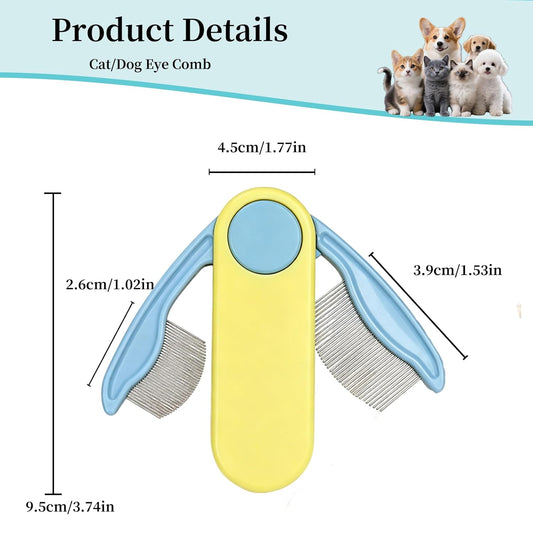 Foldable Dual-Head Tear Stain Remover Eye Comb for Small Dogs Cats Hamsters Grooming Tool, Fit Yorkie, Shih Tzu, Maltese, Poodle, Cockapoo , Puppy Essentials, Flea Brush (Yellow)