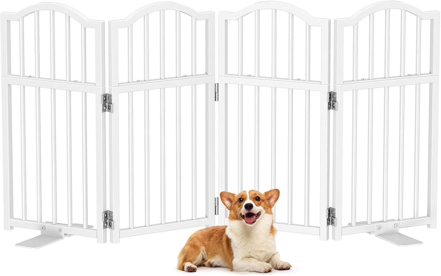 Snughome Short Dog Gate Indoor, 16" High Freestanding Small Dog Door Gates with Support Feet, Expands Up to 48’’ Wide Foldable Pet Gate for Doorway, 4 Panel Folding Pet Door Pet Fence for Puppy, White