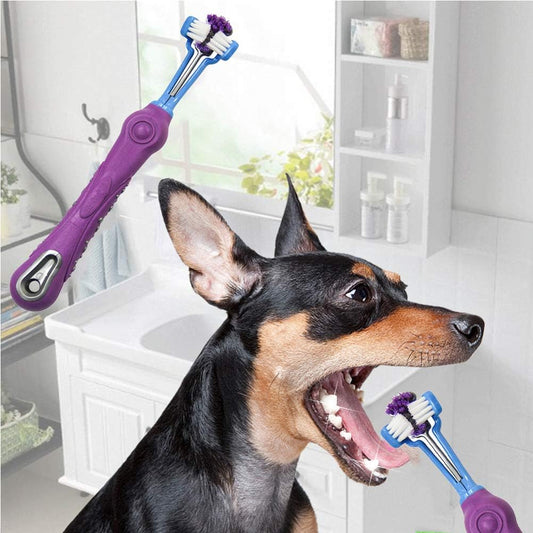 Orgrimmar 2 PCS 3-Sided Pet Toothbrush Dog Toothbrush Removing Bad Breath Tartar Cleaning Mouth Pet Dental Care Cat Cleaning Mouth