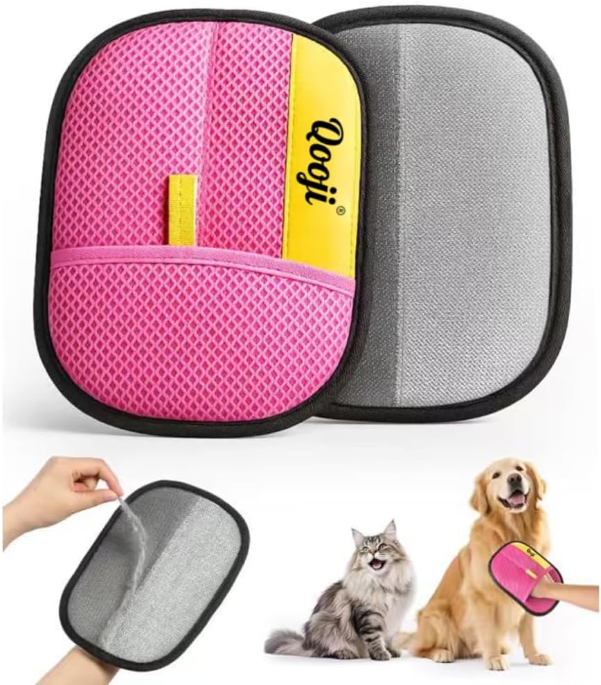 Pro Pet Hair Remover Glove–Reusable Electrostatic Fur Cleaning Mitt for Dogs & Cats, Removes Hair from Furniture, Sofa, Carpet & Car, Grooming & Deshedding Tool (PinkYellow)