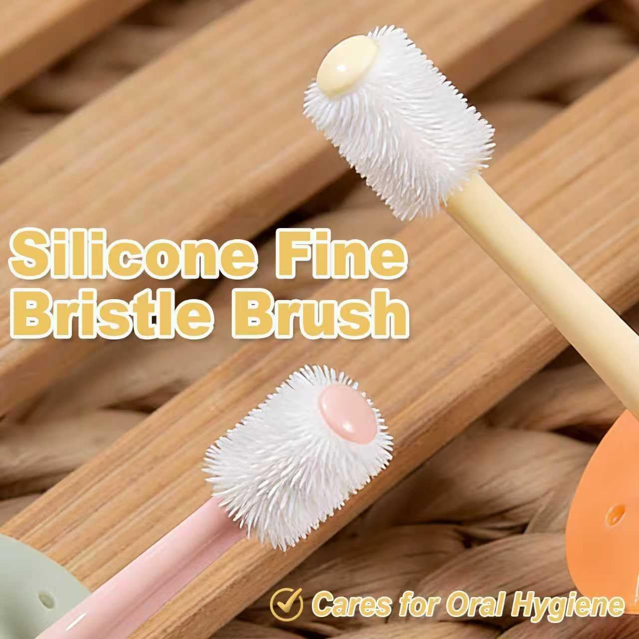 CGO 360° Silicone Pet Toothbrush - Dog Toothbrush for Small Dogs & Cats, 4-Pack Round Head, Extra Soft Bristles, Dental Cleaning and Oral Hygiene for Puppies and Kittens (2 Orange, 2 Brown)