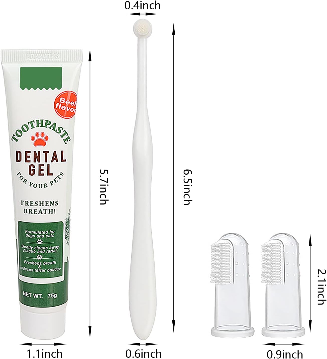 Pet Dog Tooth Brushing Kit - Dog Finger Toothbrush, 360° Toothbrush & Beef Flavor Toothpaste for Dogs Puppy Cats Teeth Oral Cleaning, Fresh Breath, Reduces Plaque & Tartar Buildup Dental Care Kit
