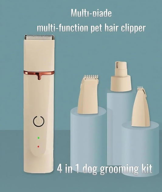 Low Noise 4-in-1 Dog Grooming Clippers Kit,Cordless Dog Nail Clipper,Dog Paw Trimmer,Cat Ear Trimmer,Pet Cat Dog Hair Trimmer for Small Large Dogs Cats and Rabbits Grooming at Home(Beige)