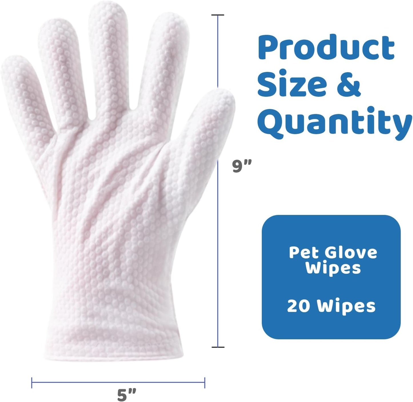 Pet Glove Wipes for Dogs & Cats with Coconut Scent, No Rinse Full Body Cleaning Large Gloves (9.84 x 9.05 inch), Gentle Grooming for Paws Face Ears Eyes Coat, Alcohol Free, 20 Pack
