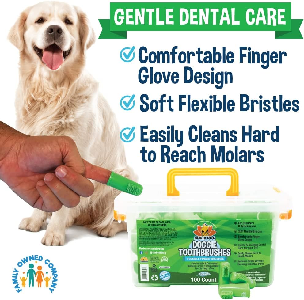 Bodhi Dog Finger Toothbrush for Dogs & Cats - Puppy Toothbrush with Soft Flexible Silicone Bristles, Gentle for Sensitive Gums, Promotes Healthy Teeth & Gums, Easy Teeth Cleaning Tool (50 Count)