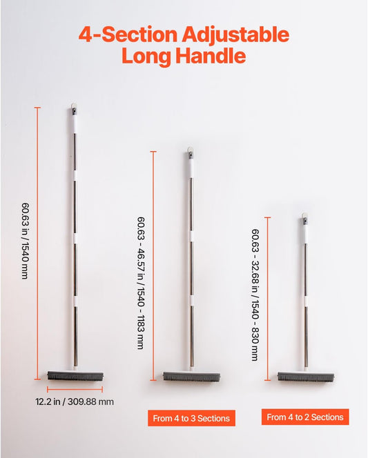 Happybuy Pet Hair Removal Broom, 58.46 in Adjustable Long Handle, Reusable Carpet Rake with Built-in Squeegee for Dog & Cat Hair