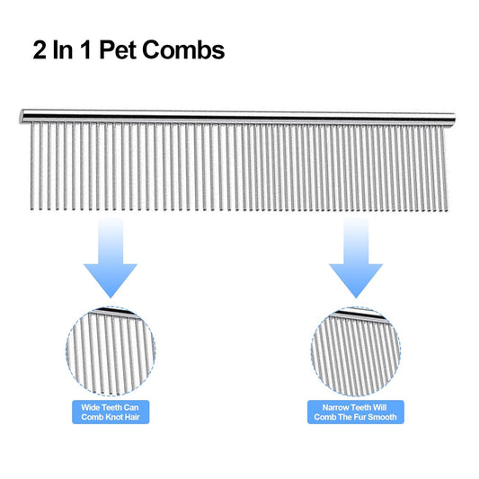 Dog Comb for Grooming Matting, ddoutot Cat Domb with Rounded Ends Stainless Steel Teeth, Metal Comb for Dogs-Long and Short Haired such as Greyhound Poodle Doodle and Pet Cat, 7.4"/Sliver