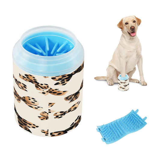 Leopard Print Bow Dog Paw Cleaner, Pet Foot Washer Cup with Detachable Body Wash Brush for Small Medium Large Dogs and Cats