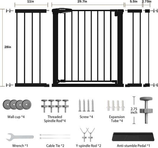 Mumeasy Baby Gate Extra Wide, 29.7-51'' Pressure Mounted Dog Gate with Walk Thru Door, Auto Close Pet Gate for House, Stairs, Doorways,Black