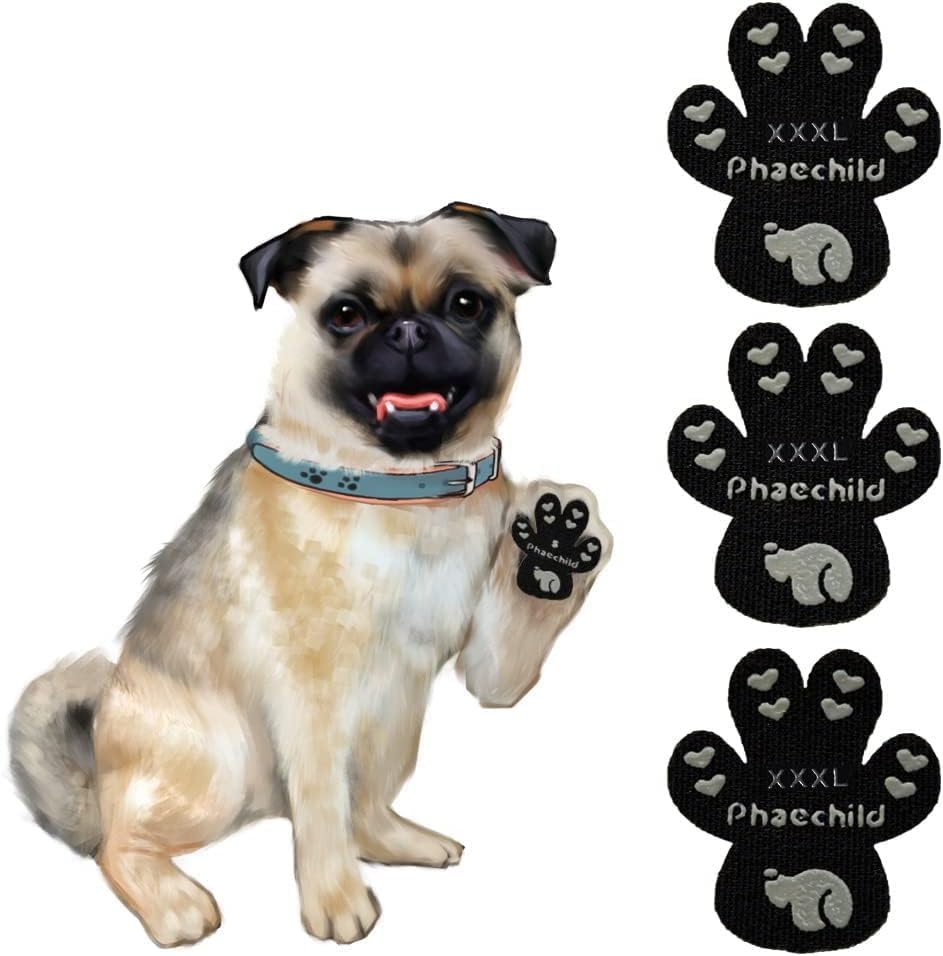 Dog Paw Pads Anti-Slip Grips,Dog Paw Protectors for Senior Dogs on Hot Pavement,Provides Traction to Keep Them from Slipping on Smooth Floors 12 sets-48 Pads Black XXL