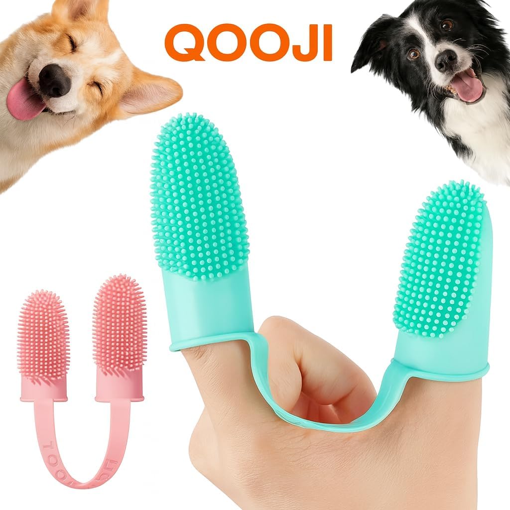 Pet Finger Toothbrush for Adult & Large Dogs, 2 Pack with 800 Soft Bristles, 135 Double Finger Design for Large Pets, BPA Free TPR Silicone Dental Care