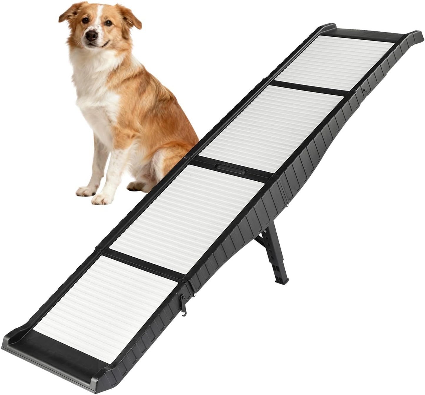 Foldable Dog Ramp for Cars, 8 Adjustable Heights Pet Ramp with Support Legs, Non-Slip & Easy to Clean Portable Dog Ramp, Supports 220 lbs, Foldable to Carry-On Size, Ideal for Large Dogs