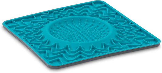 Messy Mutts Silicone Therapeutic Licking Bowl Mat | 10" x 10" | Slow Feeder Mat for Boredom & Anxiety | Lick Pad for Dogs & Cats (Blue)