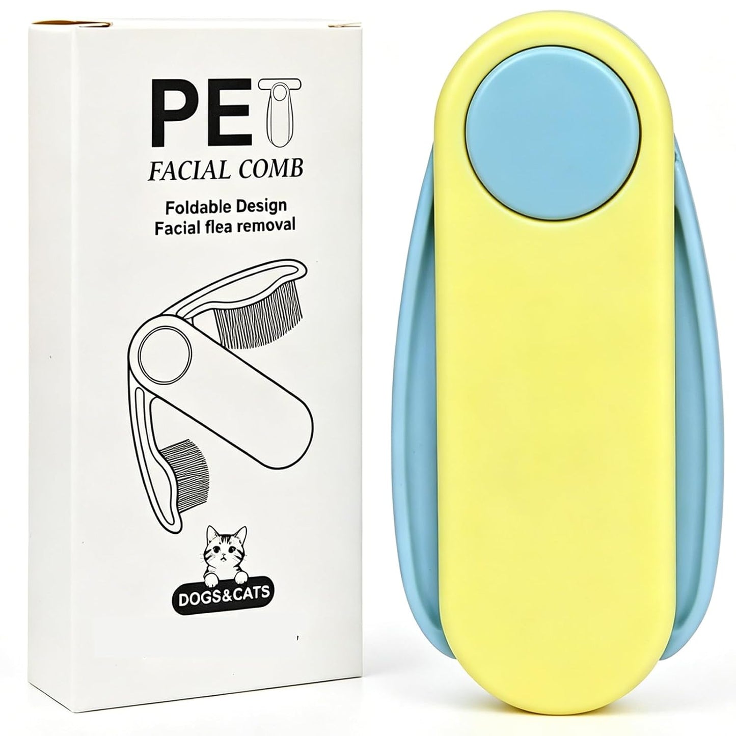 Foldable Dual-Head Tear Stain Remover Eye Comb for Small Dogs Cats Hamsters Grooming Tool, Fit Yorkie, Shih Tzu, Maltese, Poodle, Cockapoo , Puppy Essentials, Flea Brush (Yellow)