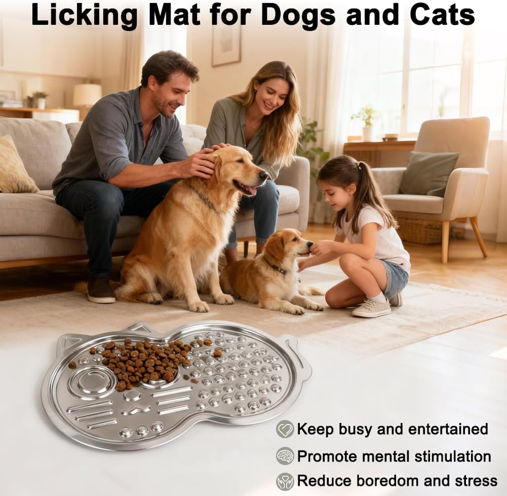 Vivifying Stainless Steel Lick Mat for Dogs & Cats, Slow Feeder Pad with Suction Cups, Improve Your Pet's Feeding Habits, Odor-Free, Dishwasher Safe Dog Lick Mat