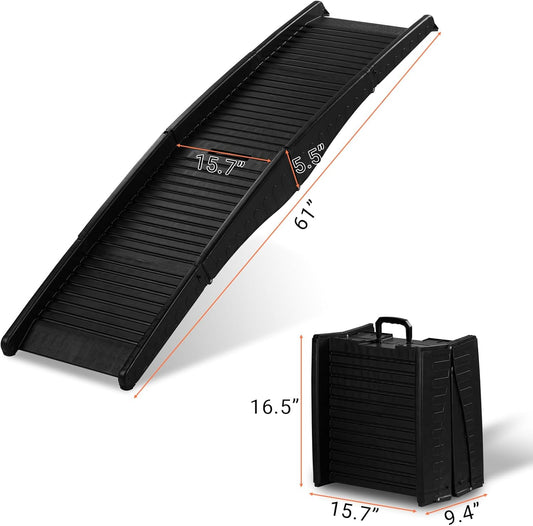 Folding Dog Ramps, 60”L Portable Pet Ramp for Large Dogs SUV,Cars,Lightweight Cat Ramp Non-Skid Surface Steps for High Bed,Stairs,Couch-Easy Storage,Supports up to 110 lb