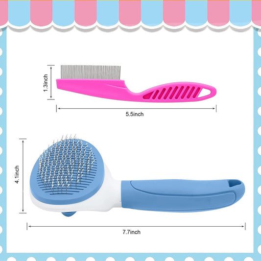 Cat Brushes for Indoor Cats, Dog Brush for Shedding with Metal Cat Comb, Self Cleaning Pet Hair Brush with Release Button for Grooming Kitten(Pink)