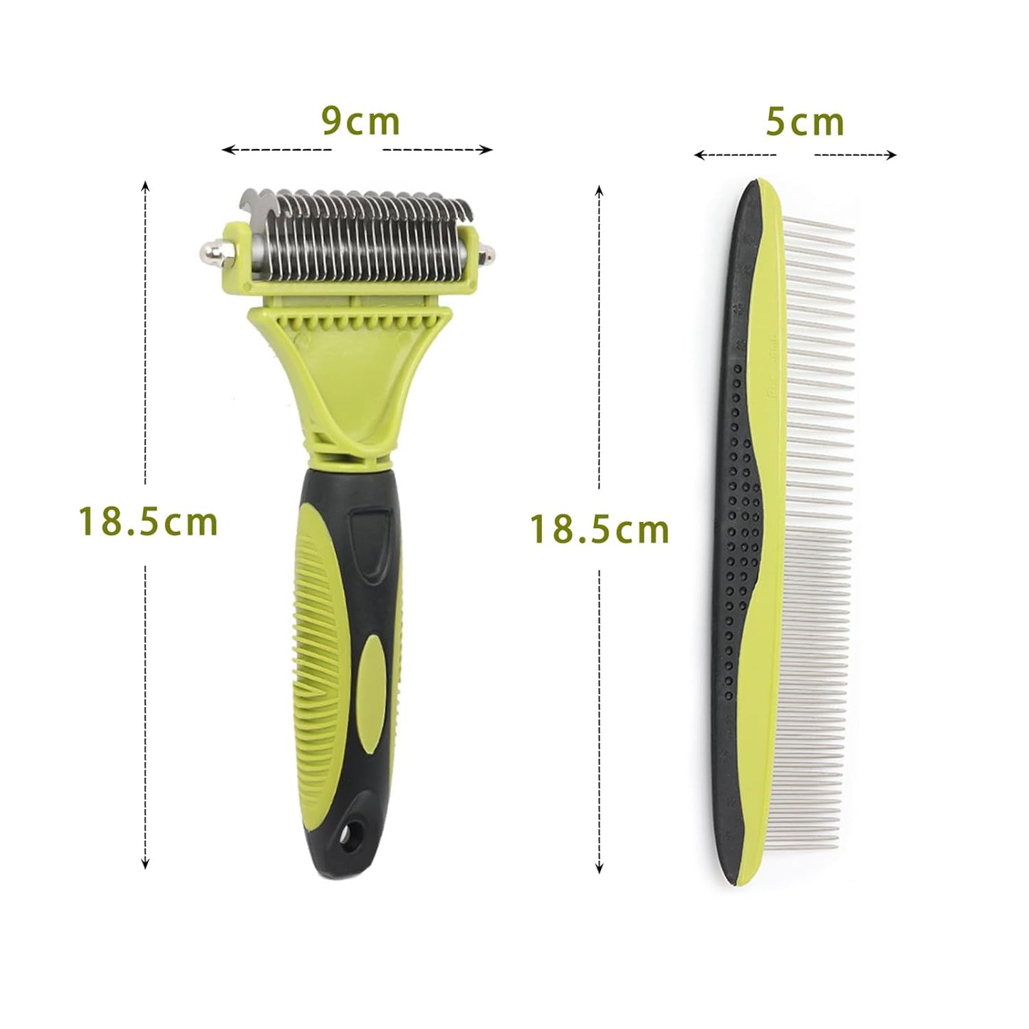 2-in-1 Pet Grooming Brush & Undercoat Rake, Double Sided Dematting Comb for Dogs Cats, Shedding & Slicker Grooming Tool (Green)