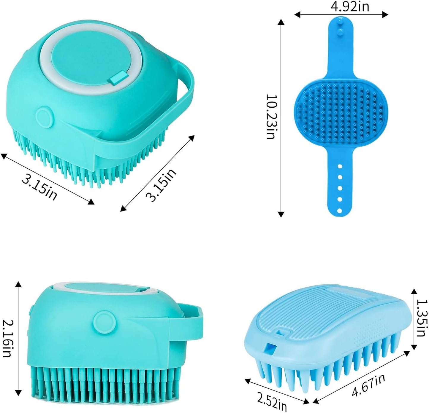 Comotech 3-in-1 Dog Grooming Brush | Adjustable Handle Shampoo Brush & Scrubber for Short & Long Haired Dogs & Cats (Blue Blue White)