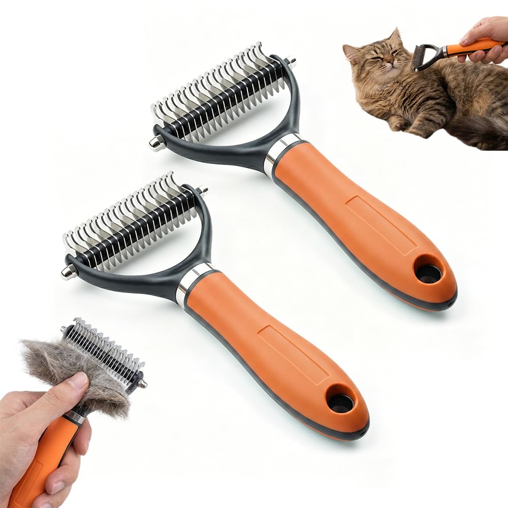 Dual-Sided Pet Grooming Comb for Dogs & Cats, 2026 New 2‑in‑1 Professional Pet Grooming Brush Deshedding Dog Brush, Dematting Comb Undercoat Rake for Dogs Long Haired Pet Grooming Tool (1, Green)