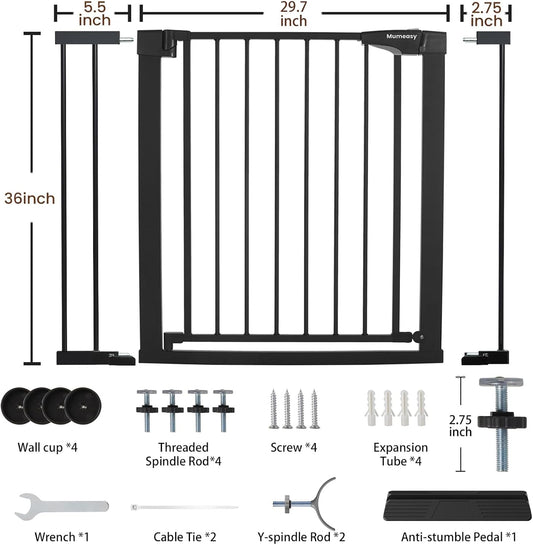 Mumeasy 36" High Extra Tall Dog Gate, 29.6"-40.5" Wide Pressure Mounted Tall Baby Gate for Dog, Auto Close Pet Gate with Door for Stairs,Doorways,House,Black