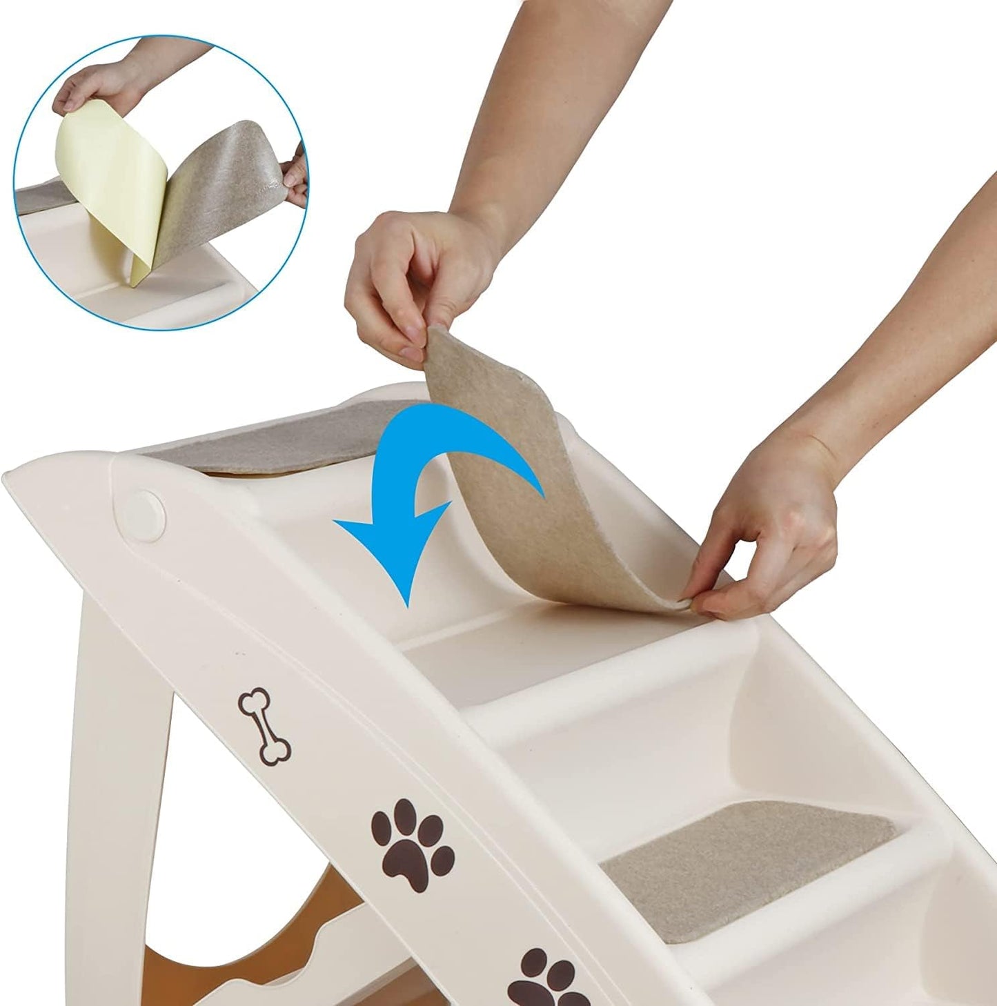 LEMY Non-Slip Foldable Steps Stairs for Dogs and Cats, 4-Step Portable Indoor Outdoor Pet Steps Ramp for Bed, Couch, Car, Tan