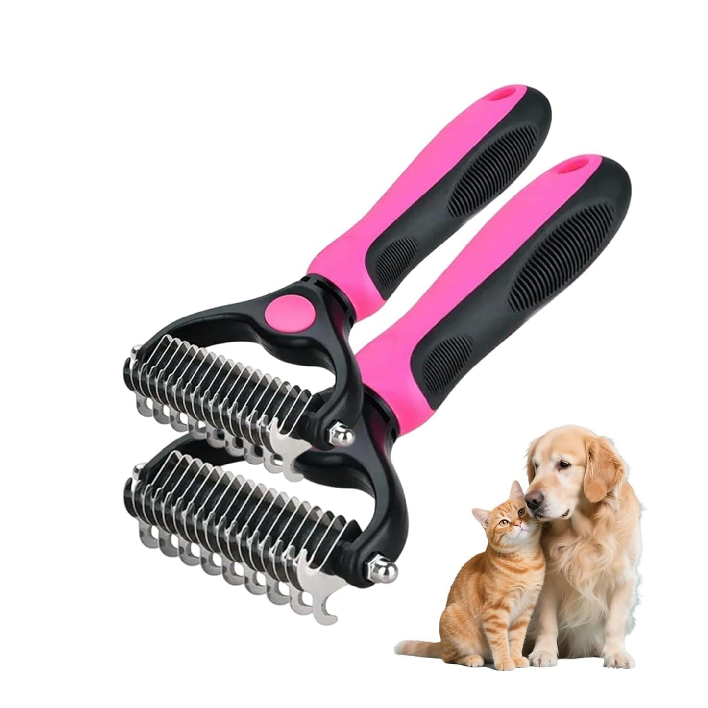 Sakerplus Pet Grooming Tool for Dogs & Cats, Professional Deshedding & Dematting Brush, Stainless Steel Undercoat Rake for Long & Short Hair Pets, Gentle Pet Hair Remover Comb (Blue,Small+Large)