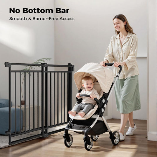 COMOMY 27.5-43" Baby Gate No Bottom Bar for Stairs and Doorways, 2-in-1 Auto Close Dog Gate Indoor for the House, Hardware Mounted Pet Gate with Large Walk Thru Door, Child Safety Gate for Dogs, Black