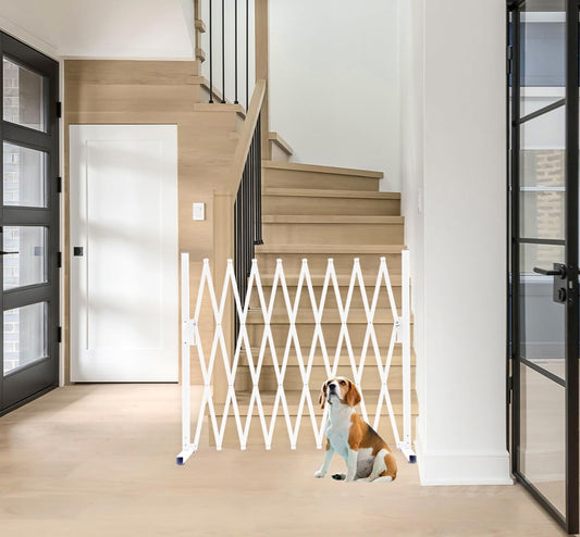 Metal Expandable Dog Gate, 9Feet, Versatile Accordion Safety Barrier, Portable Retractable Barricade, Free Standing Adjustable Pet Fence, Indoor and Outdoor