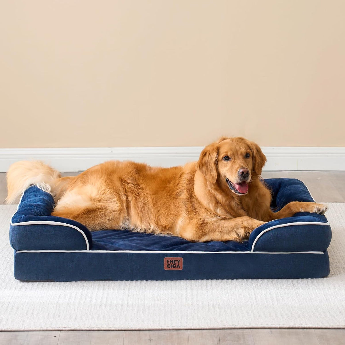 Orthopedic Extra Large Dog Bed, Waterproof Washable XL Pet Bed 44" | Non-Slip Bottom and Egg-Crate Polyurethane Foam Big Dog Couch Bed with Washable Removable Cover, Grey