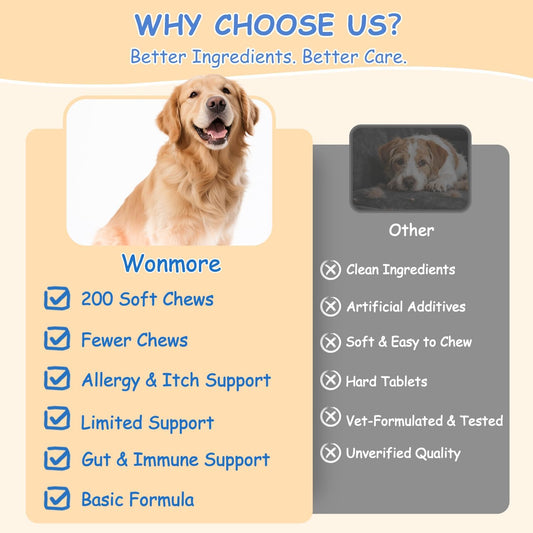 Dog Allergy Chews, Itchy Skin & Paw Licking Support, 200 Soft Chews