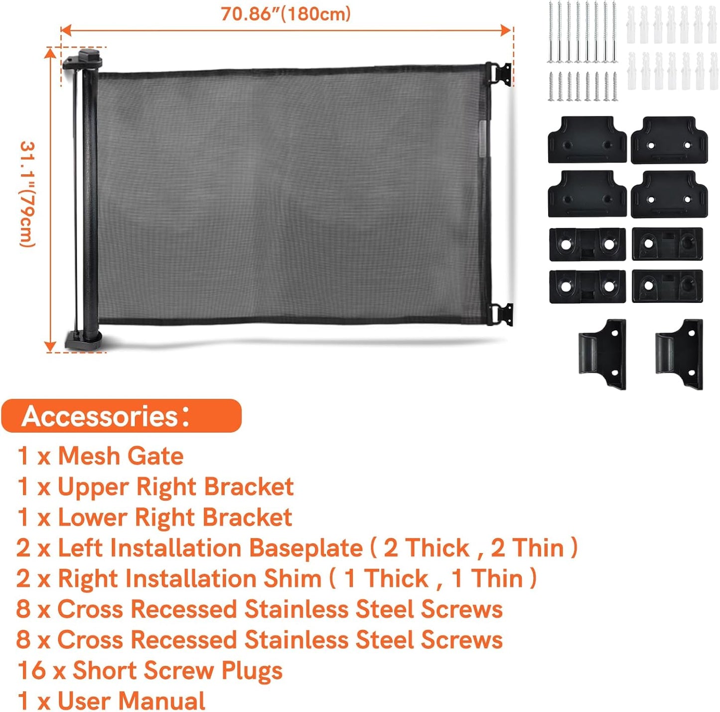 Extra-Wide Retractable Baby & Pet Gate - 31" Tall, Extends up to 71" Wide, Easy One-Hand Operation, Family Choice Award Winner, Safe for Kids & Pets, Indoor & Outdoor, Black