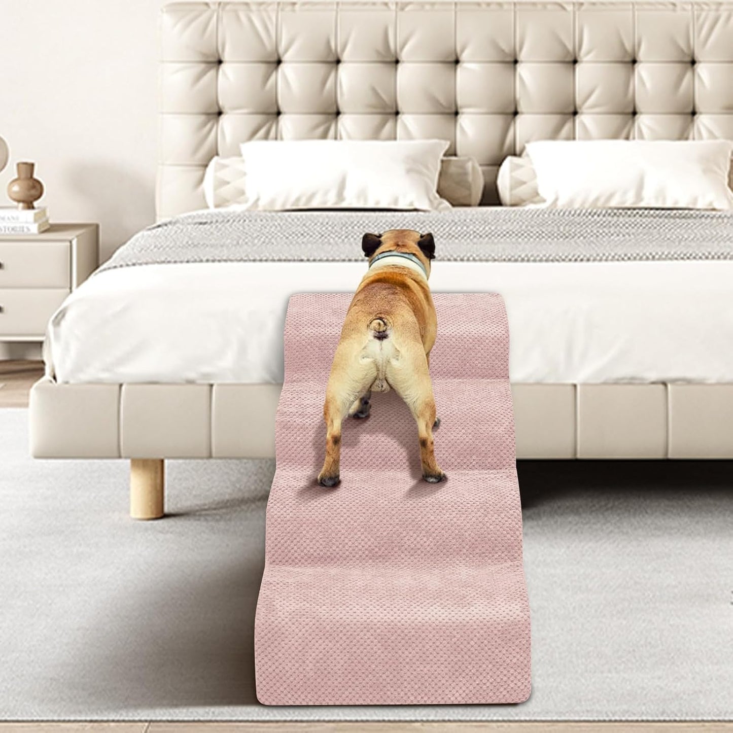Dog Stairs for Small Dogs - High Density Foam Dog Ramp, Extra Wide Pet Steps with Non-Slip Bottom for High Beds, Couche and Sofa, Best for Pet Injured, Older Dogs Cats (Grey, 4 Steps)