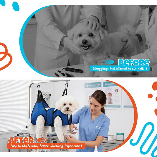 Dog Grooming Hammock Harness, Hanging Sling Restraint for Nail Clipping Small to Medium Dogs & Cats, with Nail Clipper and Comb Pet Grooming Hammock Kit-Large